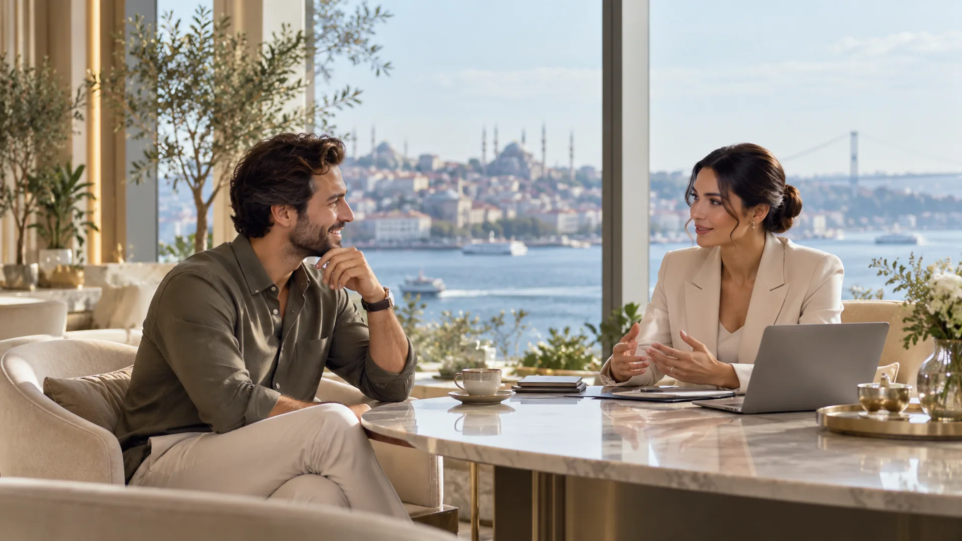 Illustrative international healthcare consultation in a calm editorial setting